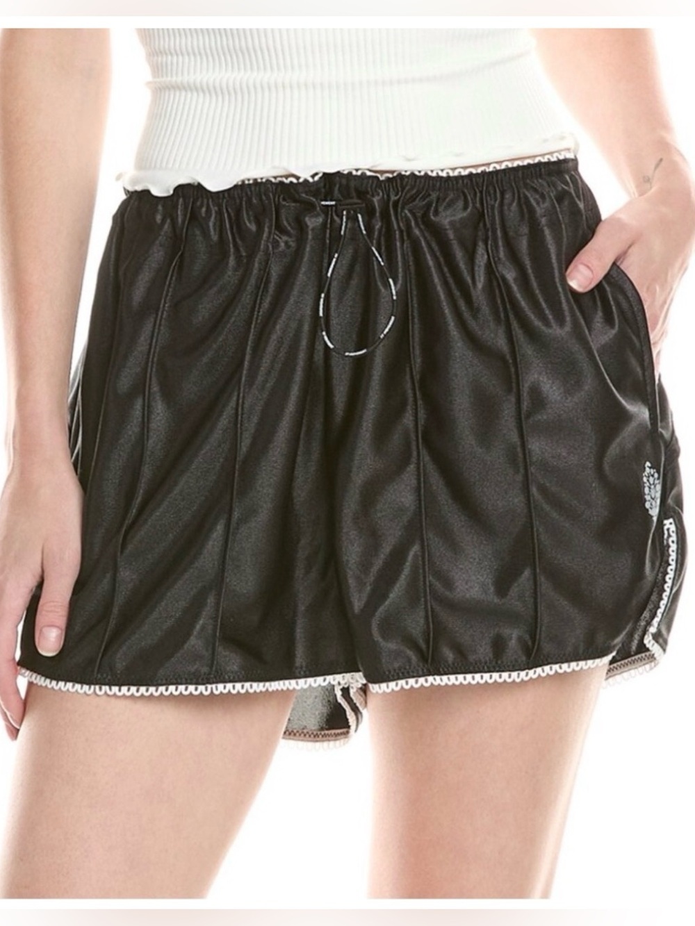 FP Movement by Free People Black Satin-Look Athletic Drawstring Shorts